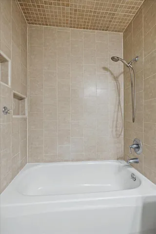 a bathroom with a bathtub