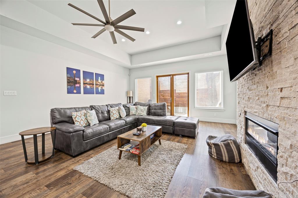 2011 North Prairie Avenue, Unit 2011 Dallas, TX 75204 - Photo 39 of 39 a living room with furniture fireplace and a flat screen tv