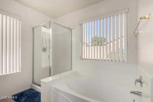 a bathroom with a bathtub and a shower