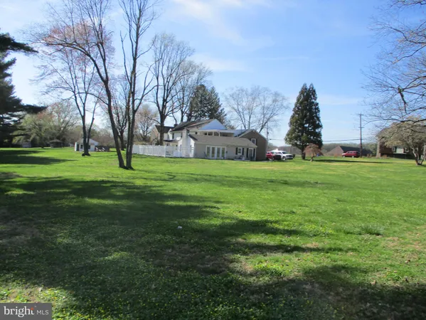 a view of a grassy field with trees