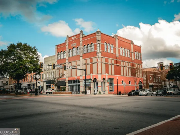 a view of a building and a street