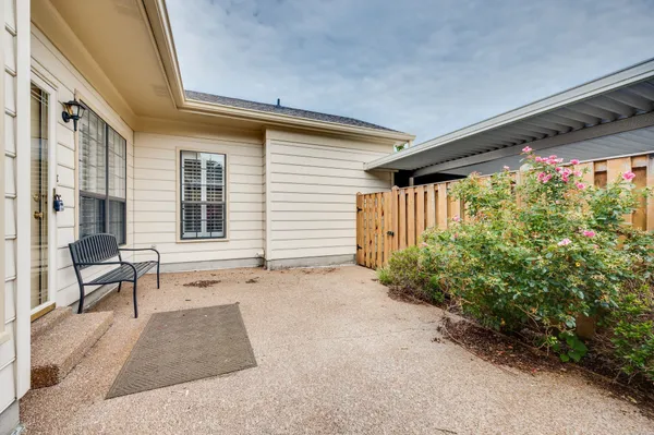 a porch with seating space