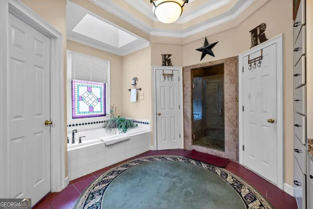 a bathroom with a shower and a toilet