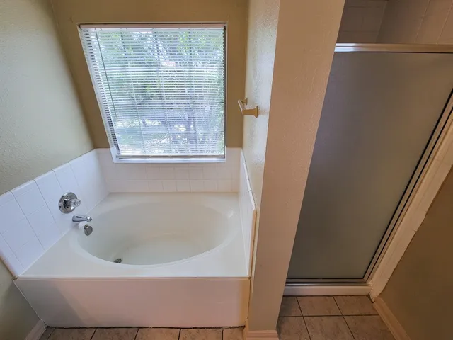 a bathroom with a bathtub