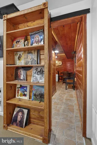a view of a room with shelves