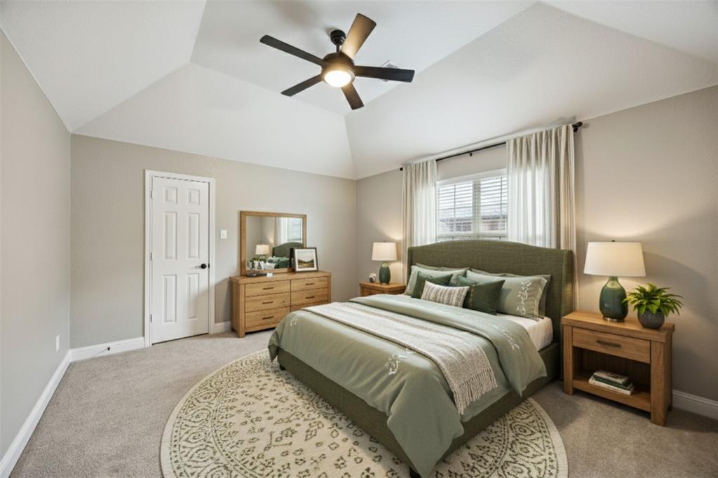 3608 Acropolis Way Plano, TX 75074 - Photo 26 of 40 a bedroom with a bed and a chandelier