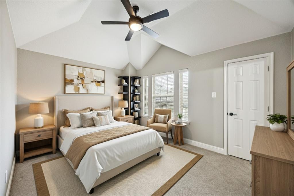 3608 Acropolis Way Plano, TX 75074 - Photo 29 of 40 a bedroom with a large bed and a chandelier