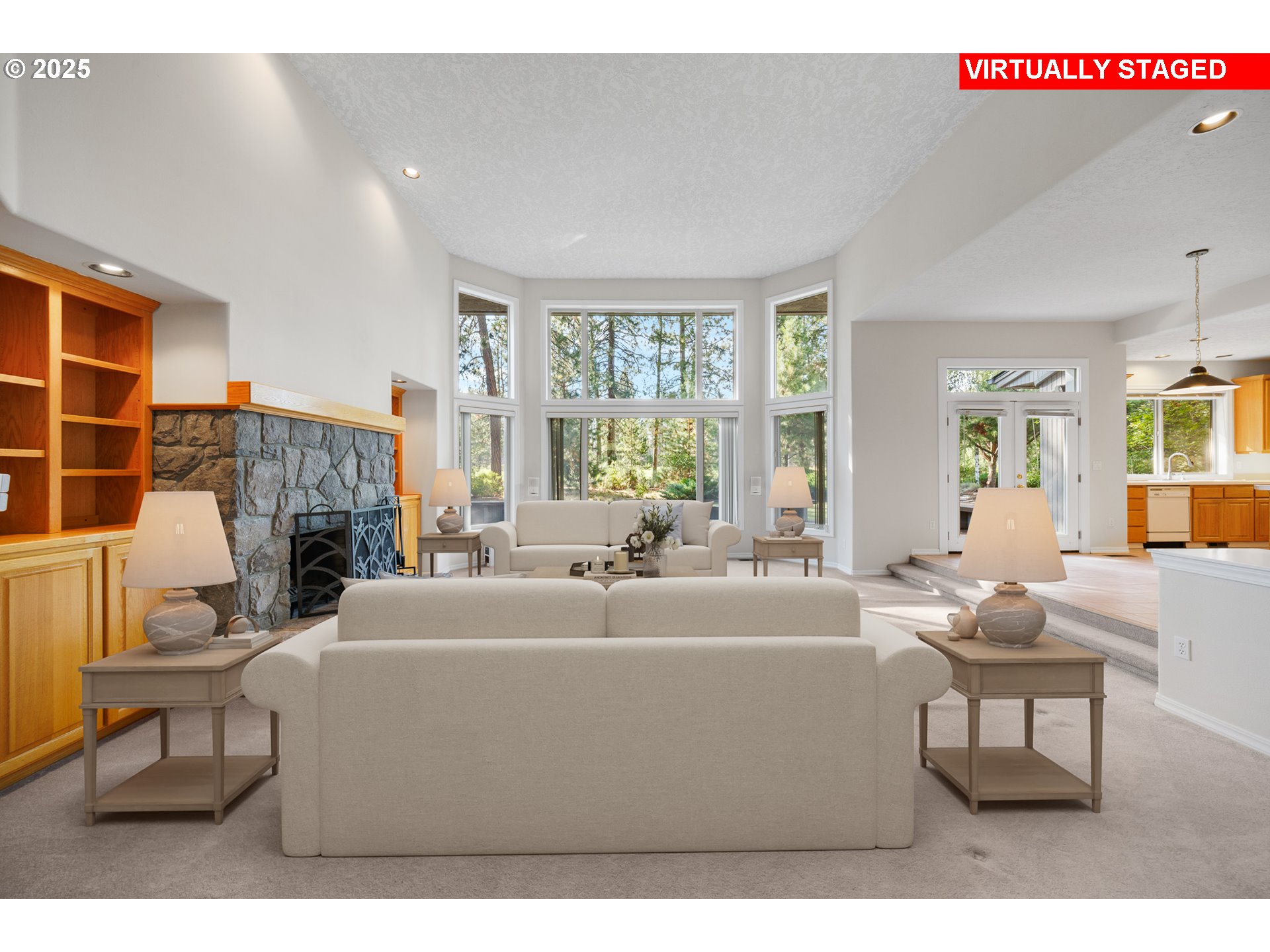 60799 Currant Way Bend, OR 97702 - Photo 6 of 28 a living room with furniture a fireplace and a large window