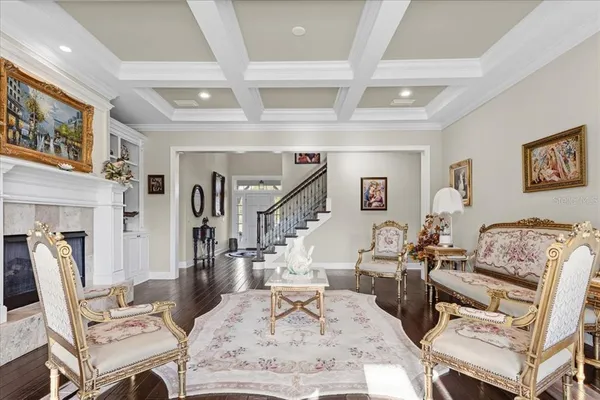 a spacious bathroom with a granite countertop sink and a mirror