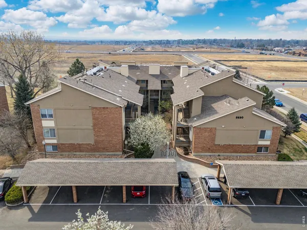 a aerial view of a house with a terrace