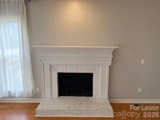 a white building with a fireplace