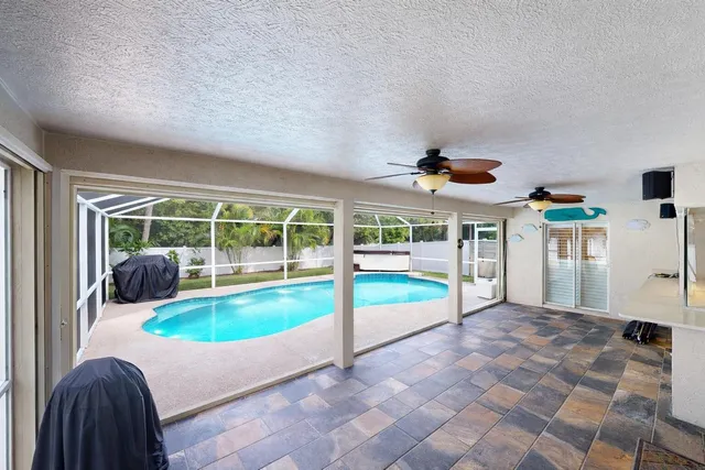 a view of a park with a house