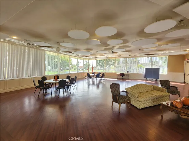 an outdoor space with seating