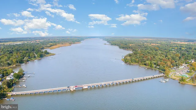 a front view of a house with large trees