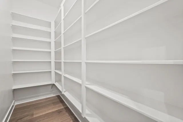 a view of walk in closet with empty racks