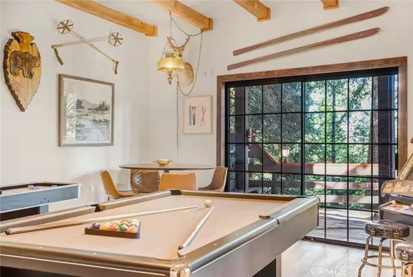 a room with a table and chairs