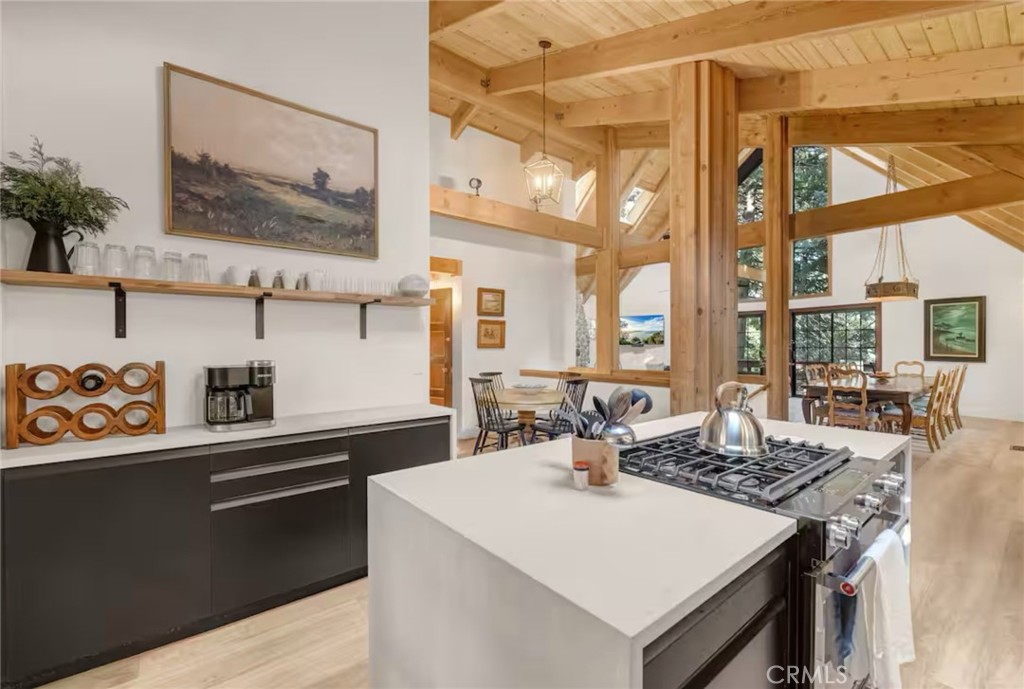 764 Fern Road Lake Arrowhead, CA 92385 - Photo 10 of 60 a kitchen with stainless steel appliances a stove a sink and a refrigerator