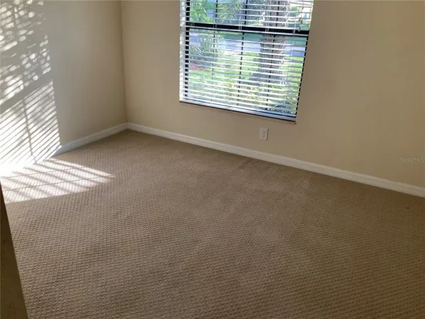 a view of a small space with a window