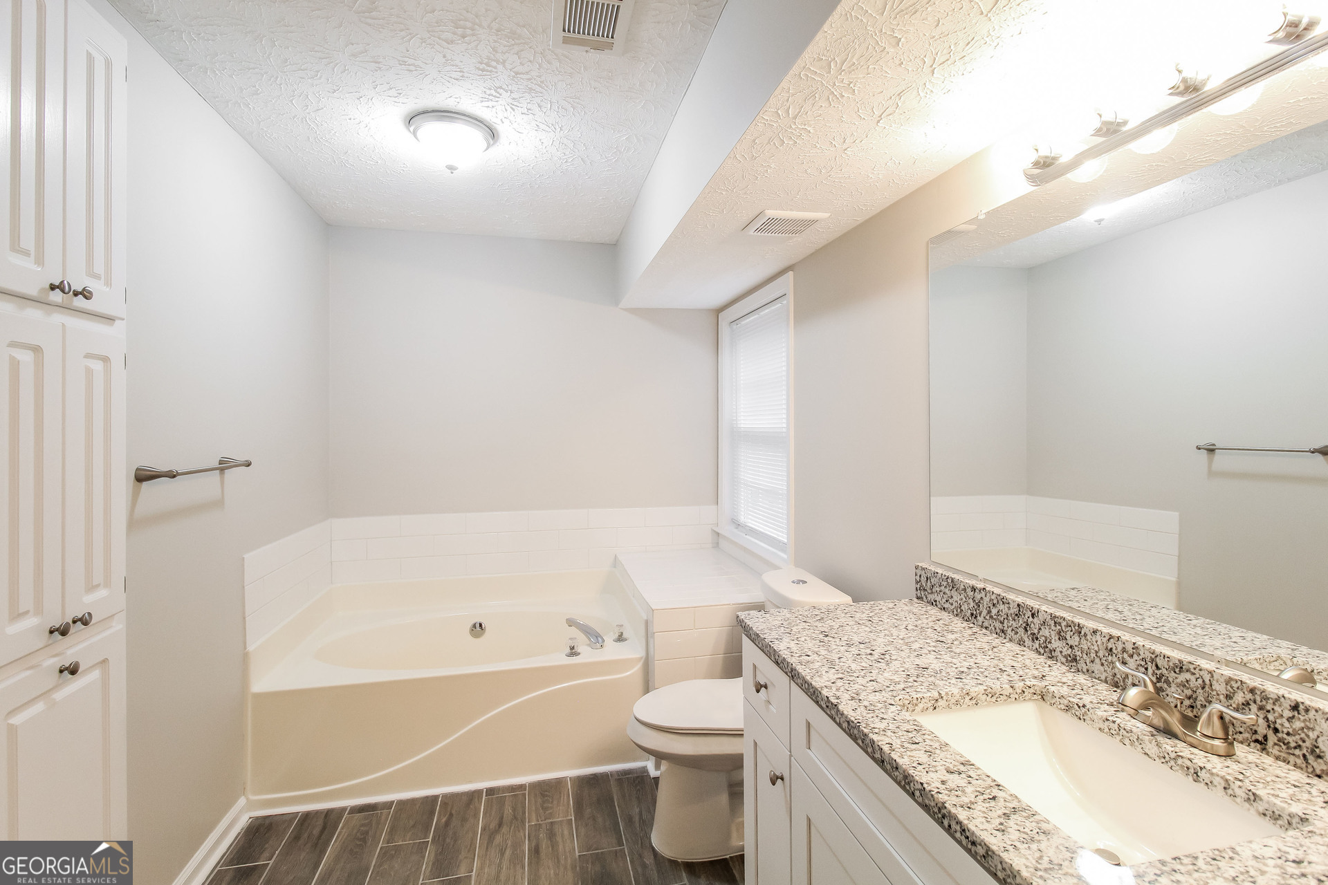 145 Cardell Farms Road Locust Grove, GA 30248 - Photo 10 of 17 a bathroom with a granite countertop sink a toilet and bathtub