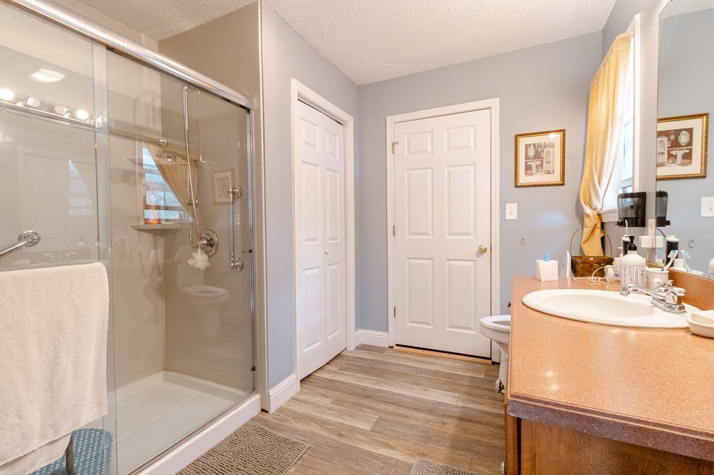 374 Allen Road West Chatsworth, GA 30705 - Photo 13 of 28 a bathroom with a sink a shower and a mirror