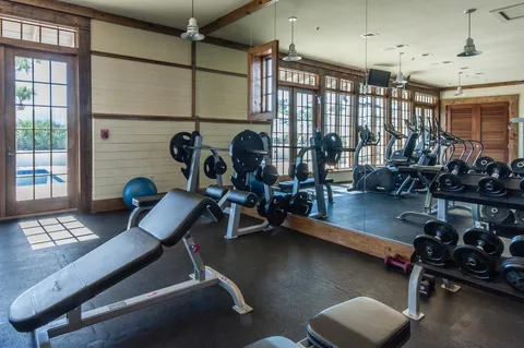 a view of a room with gym equipment