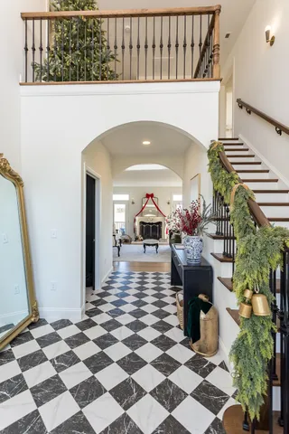 a bathroom with a bathtub and shower