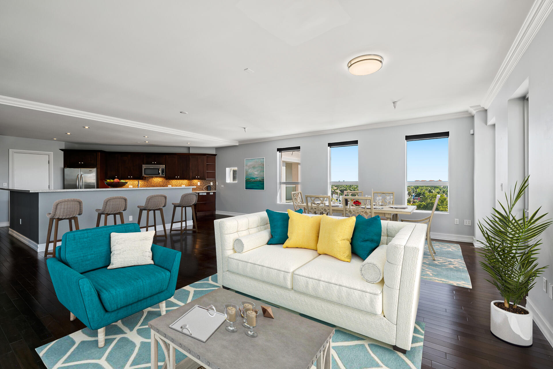 455 East Palmetto Park Road, Unit 7W Boca Raton, FL 33432 - Photo 9 of 39 Virtually Staged - Open Living Room