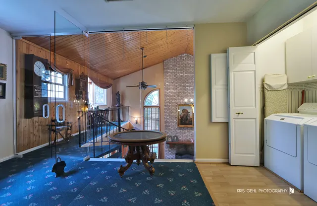 a utility room with dryer and washer
