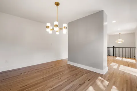 a view of a chandelier in a room