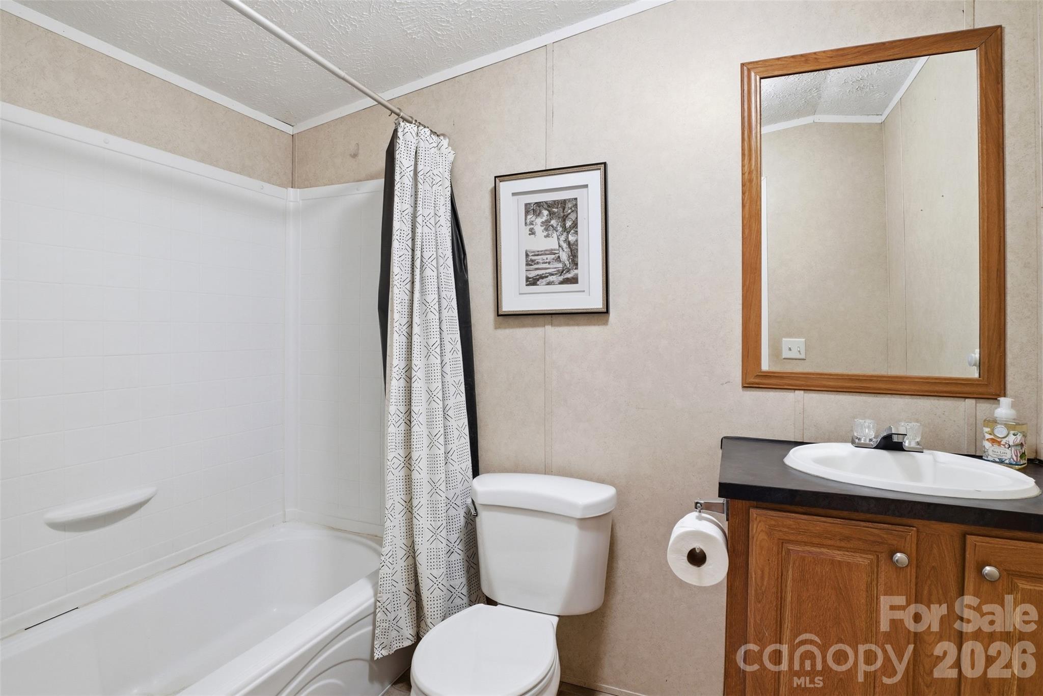 4406 Lucy Short Cut Road Marshville, NC 28103 - Photo 17 of 30 a bathroom with a granite countertop toilet sink and mirror
