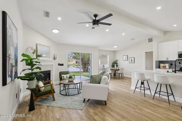 a living room with furniture