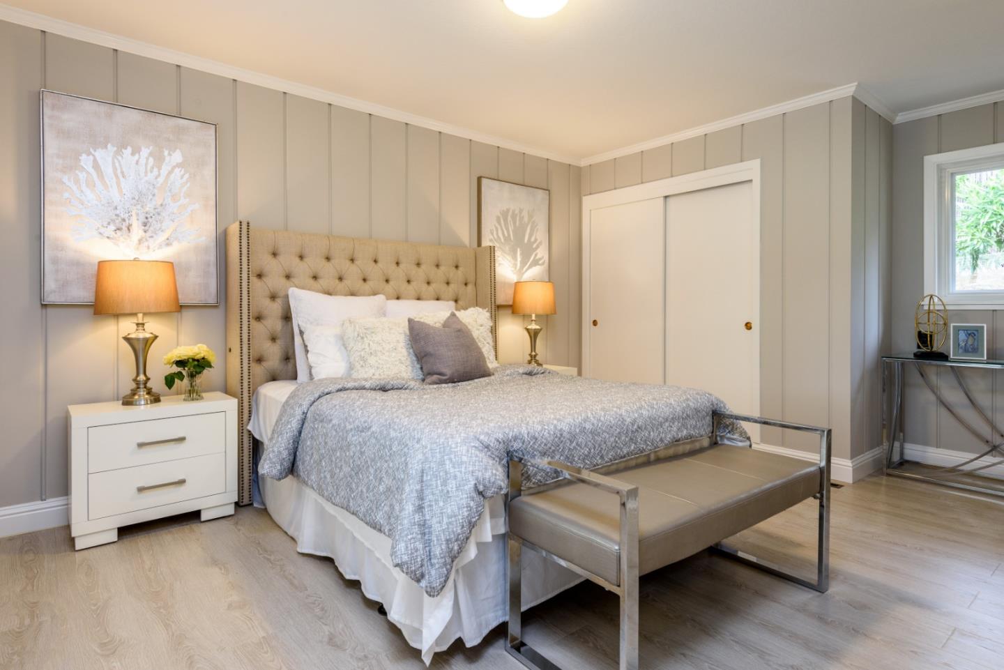 95 Avondale Road Hillsborough, CA 94010 - Photo 18 of 25 a bedroom with a bed and a lamp on table