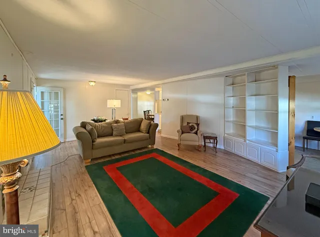 a living room with furniture and a rug