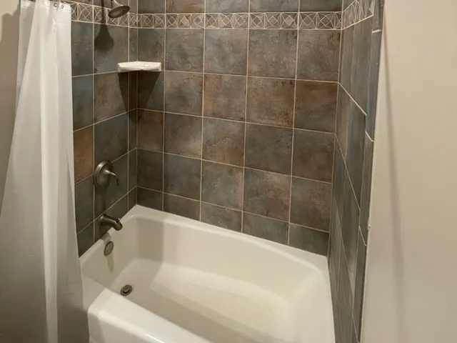 a bathroom with a bathtub