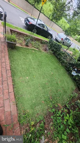 a view of a garden with a building