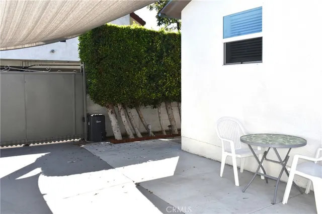 a building outdoor space with a sitting space