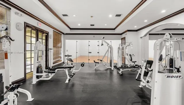 a view of a room with gym equipment