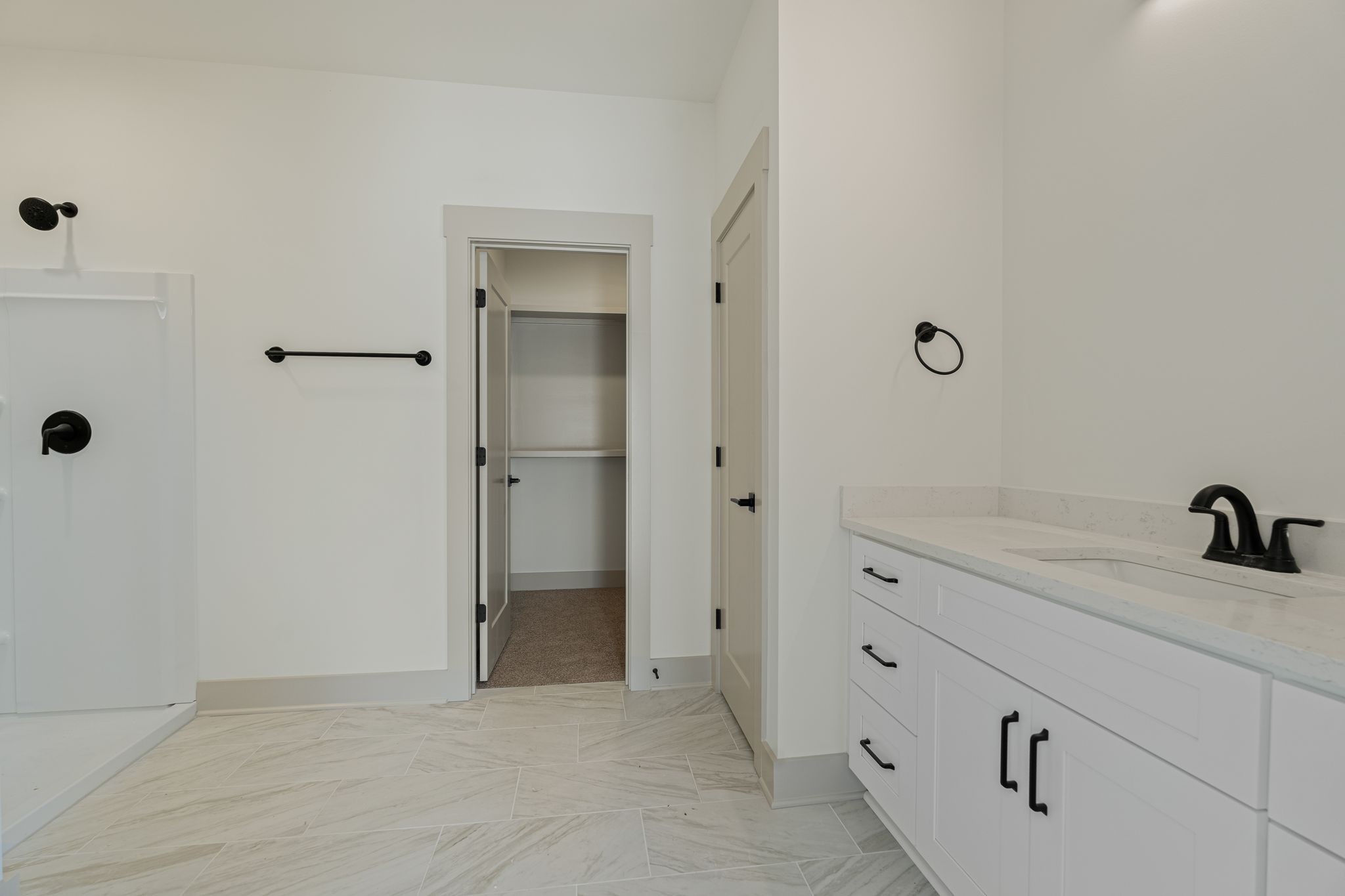 5509 East Overall Creek Road Rockvale, TN 37153 - Photo 29 of 36 a bathroom with a granite countertop sink a mirror and shower