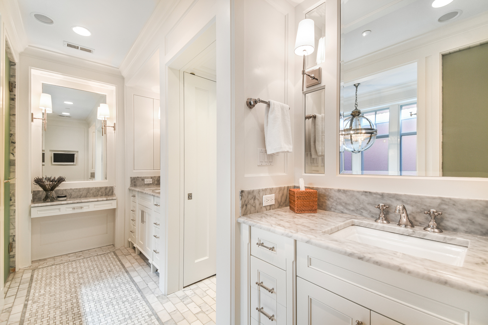 3751 North Greenview Avenue Chicago, IL 60613 - Photo 23 of 52 a bathroom with a granite countertop sink mirror and double