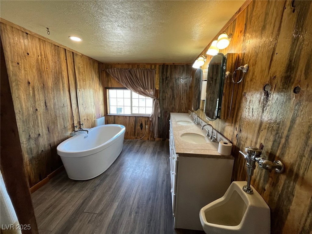 1208 Broadway Street Goldfield, NV 89013 - Photo 11 of 23 Bathroom featuring wooden walls, wood finished floors, and a sink