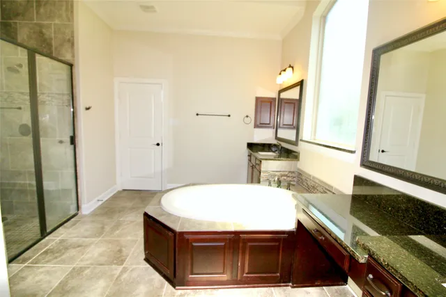 a bathroom with a sink a mirror and a bathtub