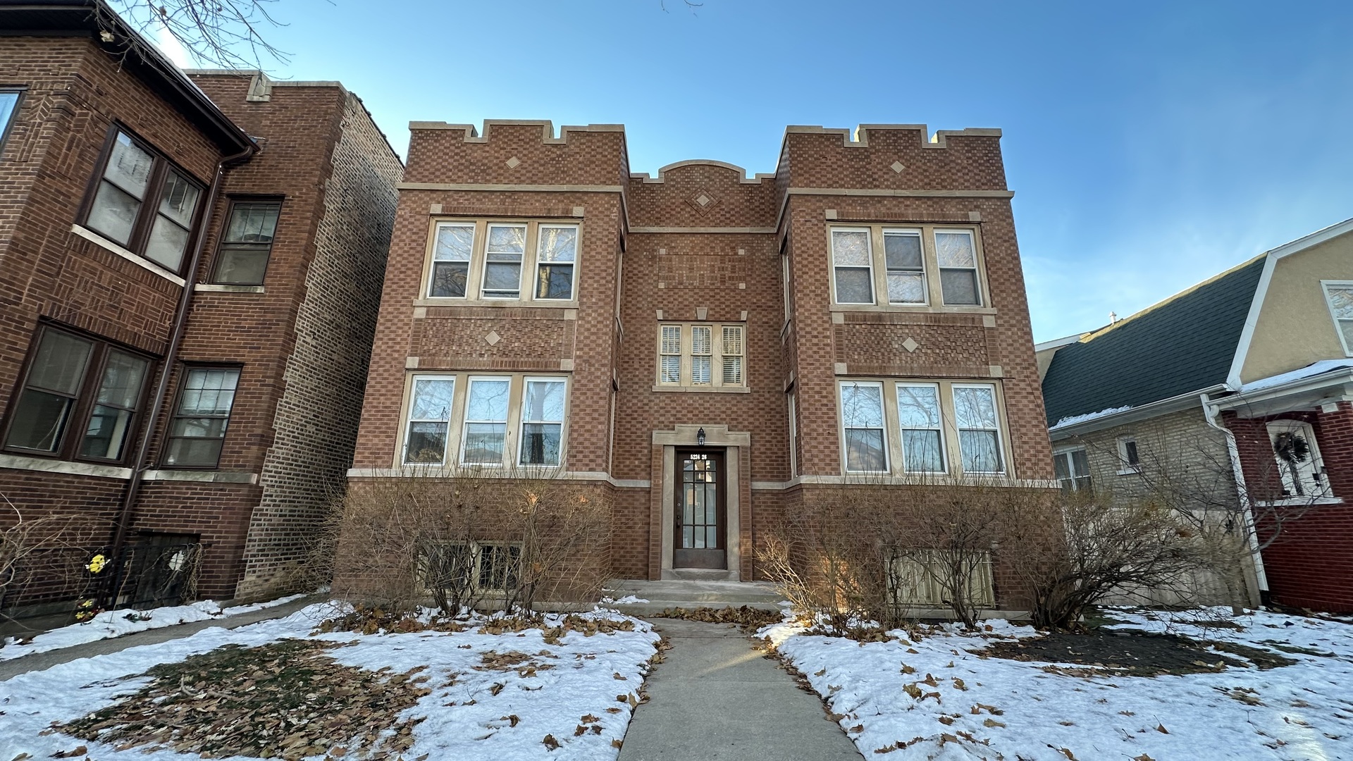 a front view of a building