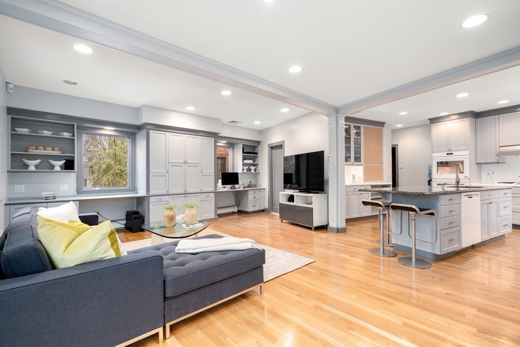 9 Penniman Road Brookline, MA 02445 - Photo 12 of 35 a living room with furniture and kitchen view