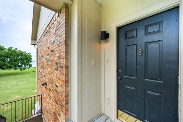 a view of a balcony from a door