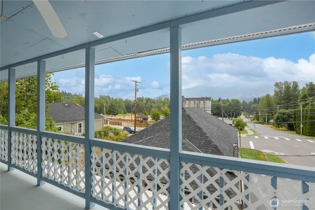 a view of a glass door with a from a window
