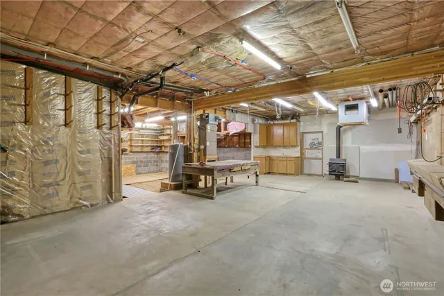 a view of a garage with furniture