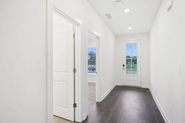 a view of a small space with a window