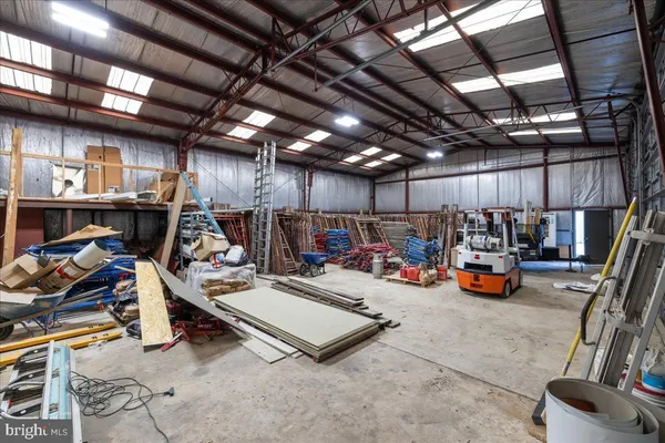 a view of a garage with furniture