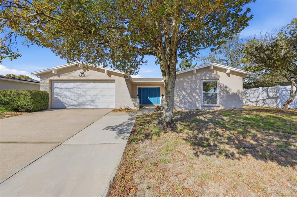 8233 Redfield Drive Port Richey, FL 34668 - Photo 1 of 36 a front view of a house with a yard and garage