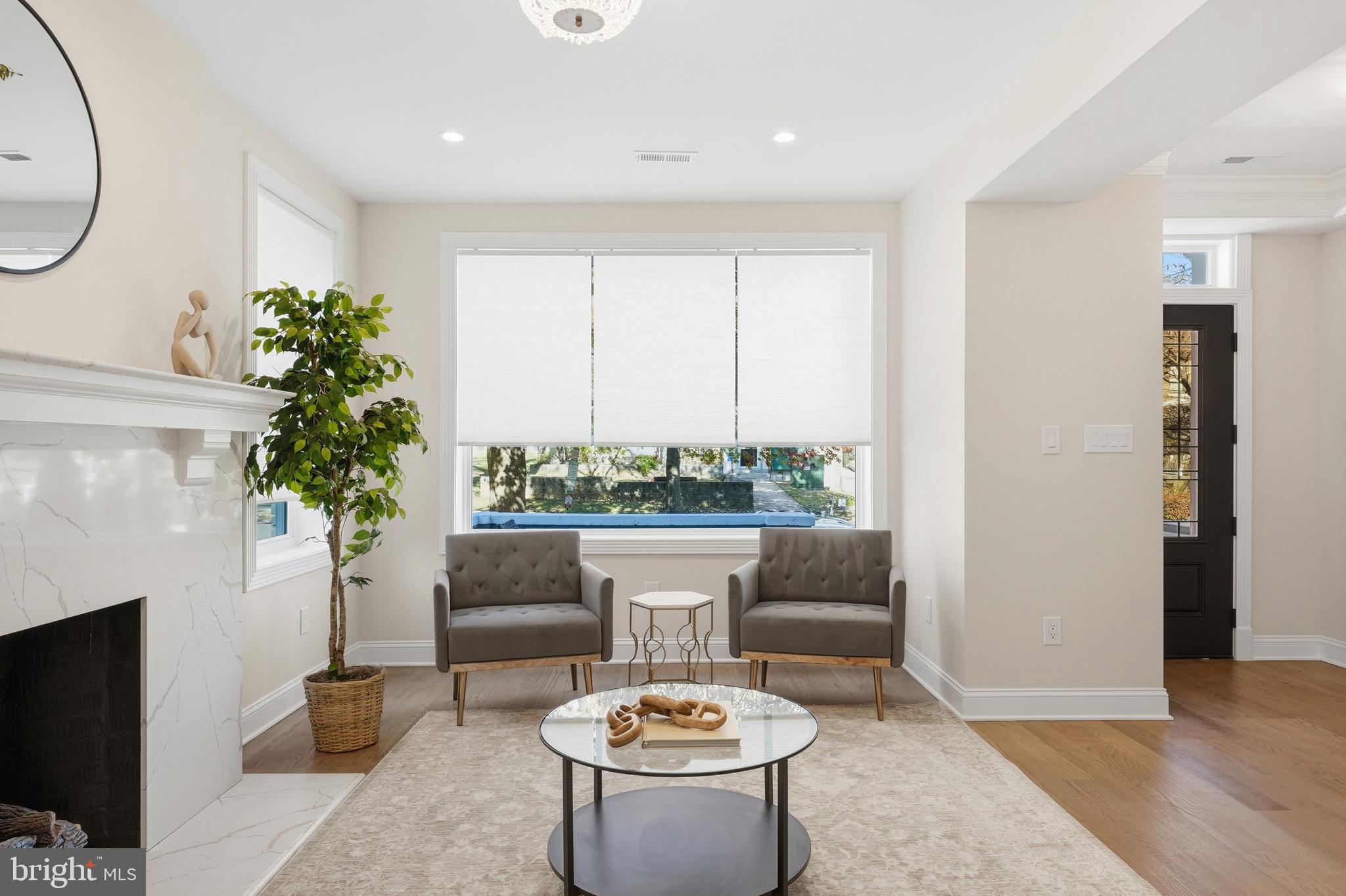 1524 Allison Street Northwest Washington, DC 20011 - Photo 5 of 85 a living room with furniture a potted plant and a fireplace